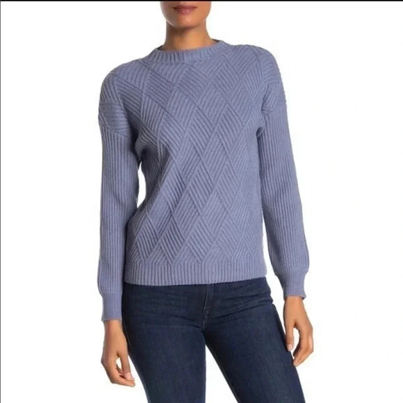 Catherine Malandrino Diamond Knit Crewneck Sweater Blue L NWT - Picture 1 of 3